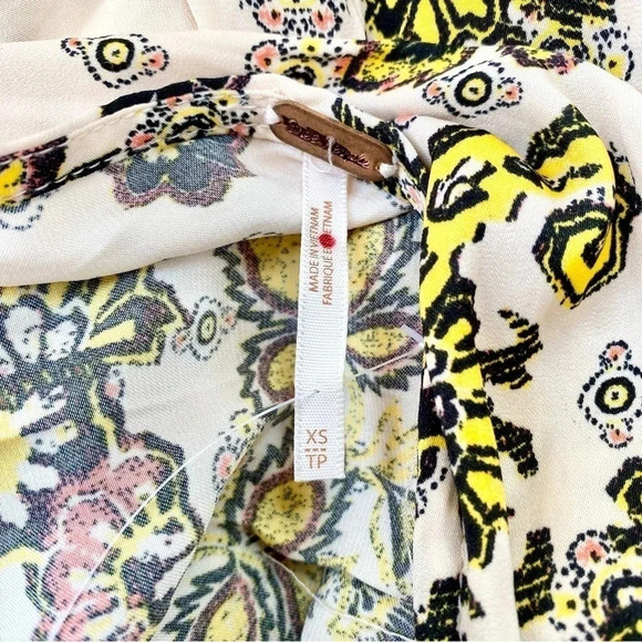 New Free People Arzel Mini Dress Long Sleeve Printed Tunic in Tea Combo XS - Picture 11 of 16